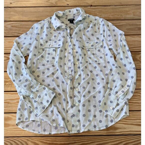 J Crew Dot 100% Silk Button Up Shirt Size XS Women’s Gray - Picture 1 of 8